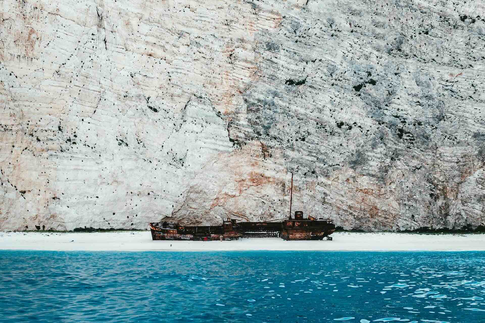 Navagio Beach, Greece Cliffs and Blue Water