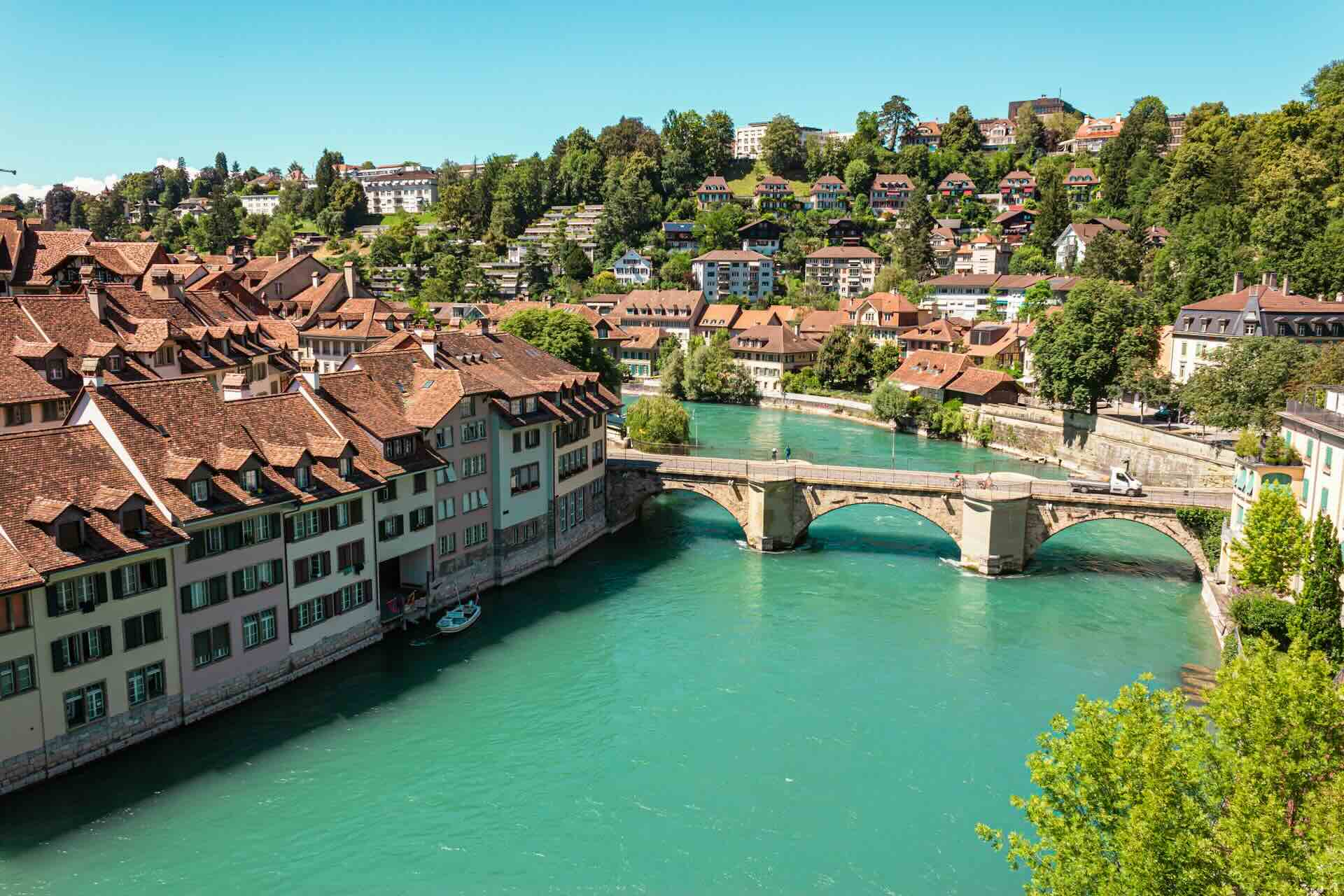 Bern, Switzerland Arcades, River Curves, and Old Town Calm